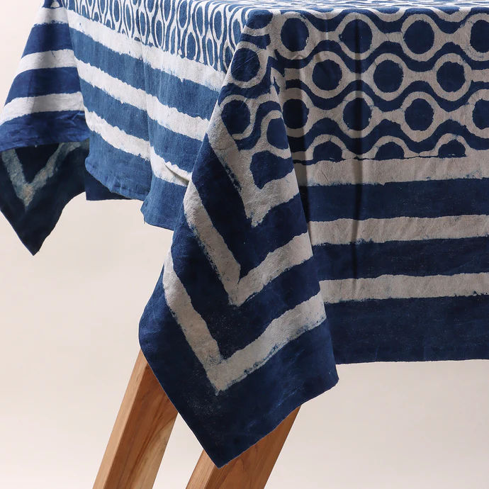 Indigo Blue Printed Soft Cotton Dining Table Cloth Cover